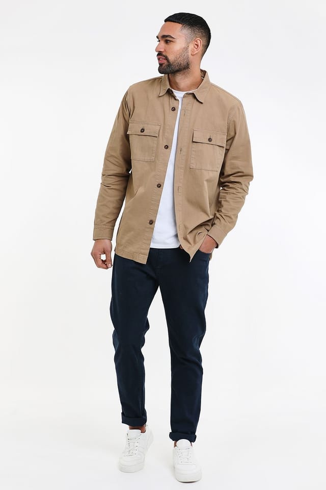 Threadbare Threadbare Men's 'Ministry' Lightweight Cotton Shacket in Stone - 3