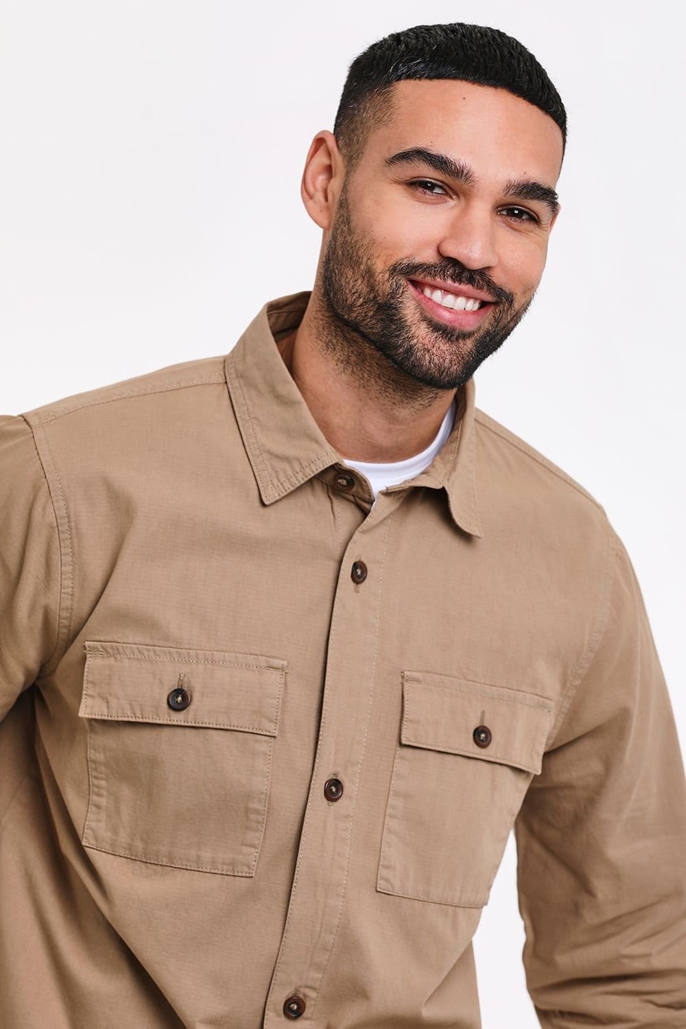 Threadbare Threadbare Men's 'Ministry' Lightweight Cotton Shacket in Stone - 4