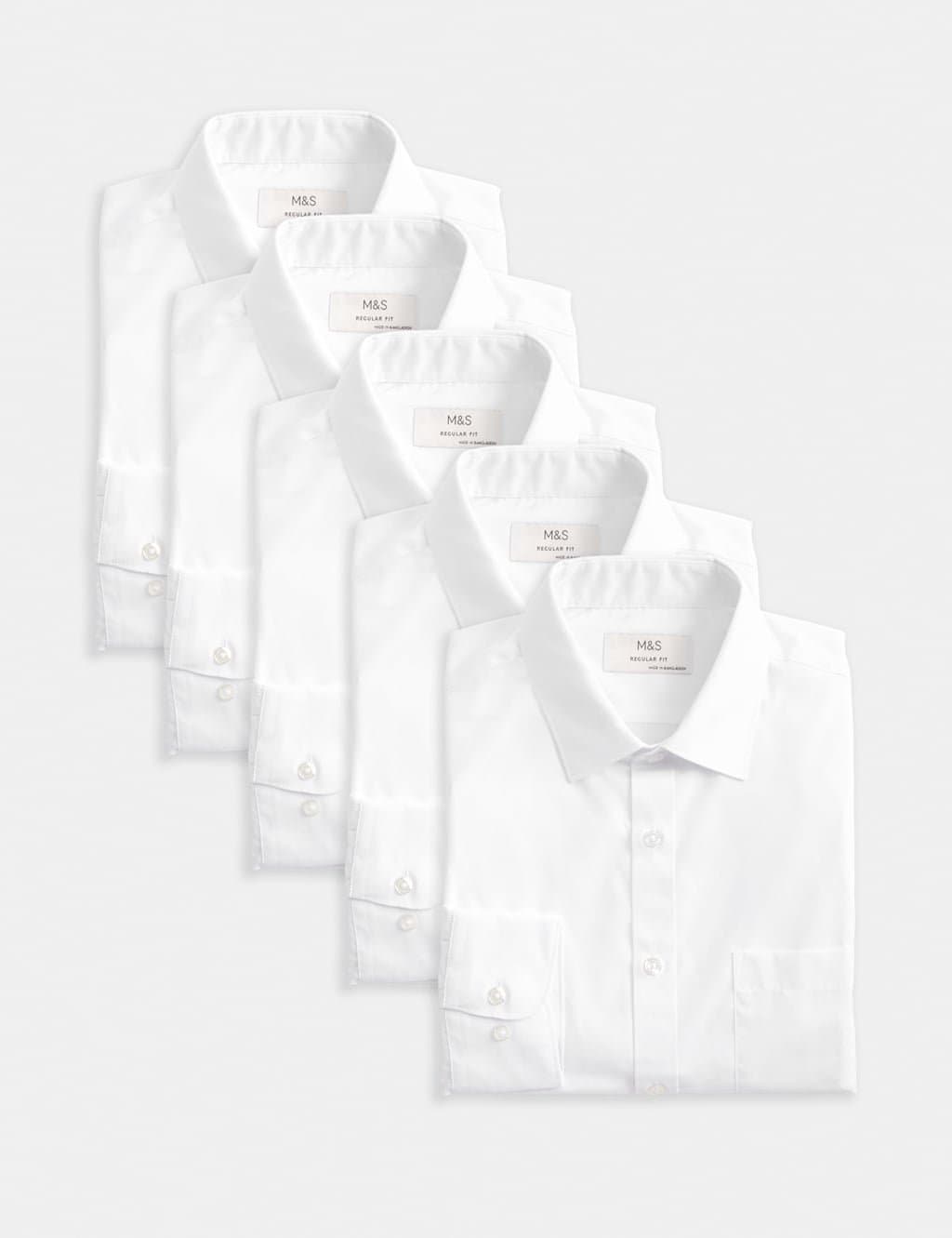 Marks & Spencer M&S 5 Pack Regular Fit Easy Iron Long Sleeve Shirts White Mix