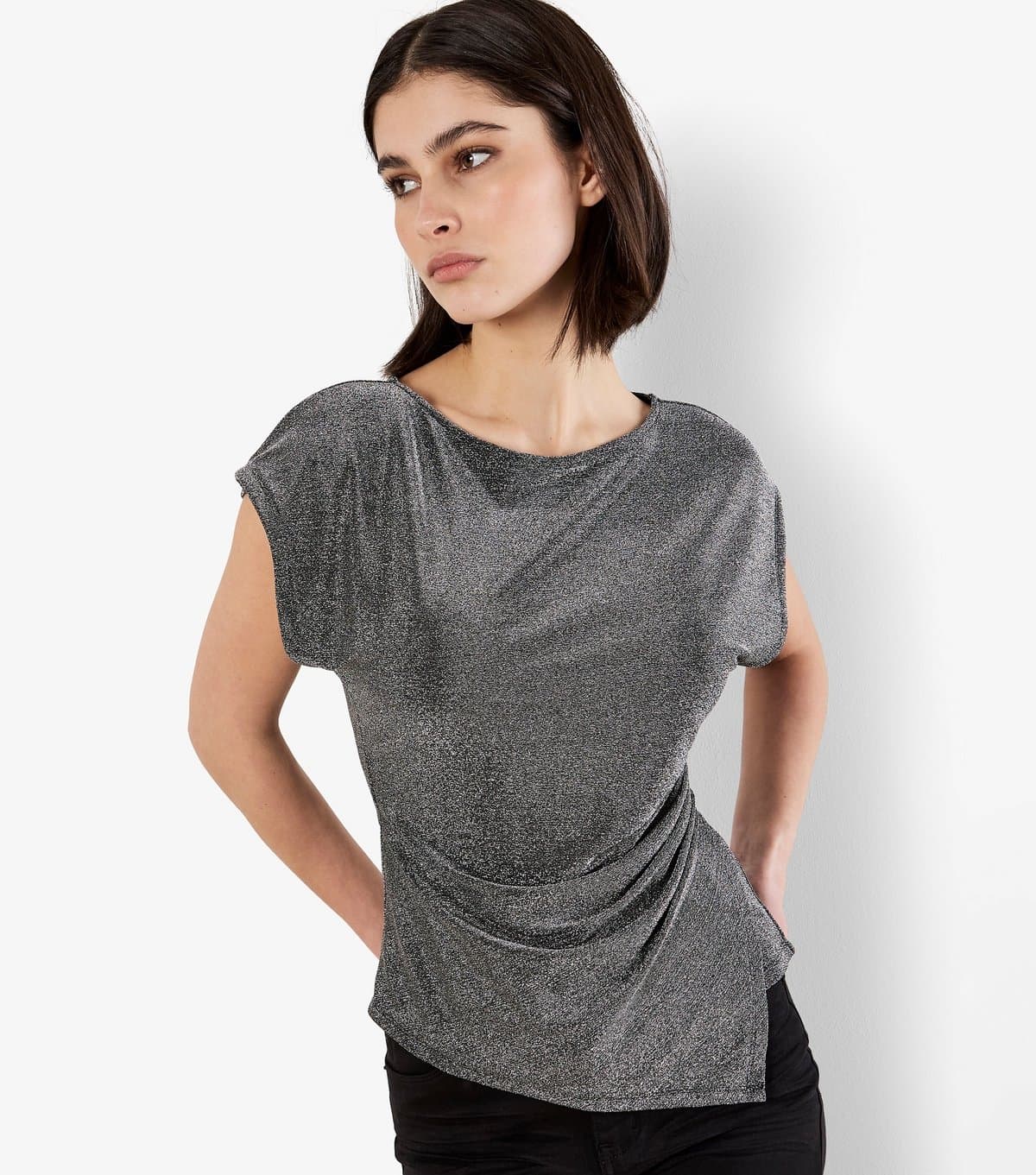 Apricot Women's Silver Sparkle Ruched Wrap Top Apricot New Look