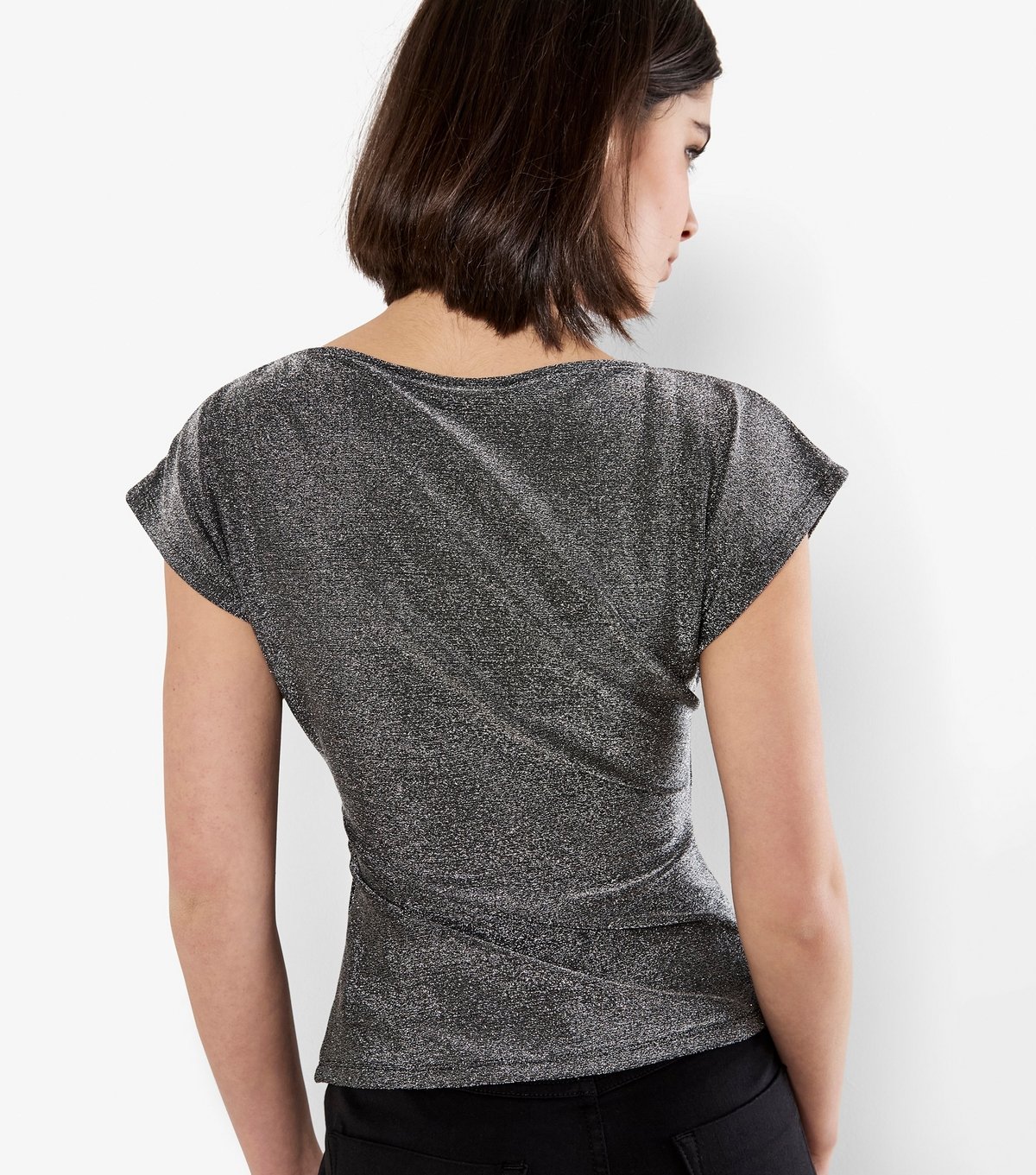 Apricot Women's Silver Sparkle Ruched Wrap Top Apricot New Look - 3