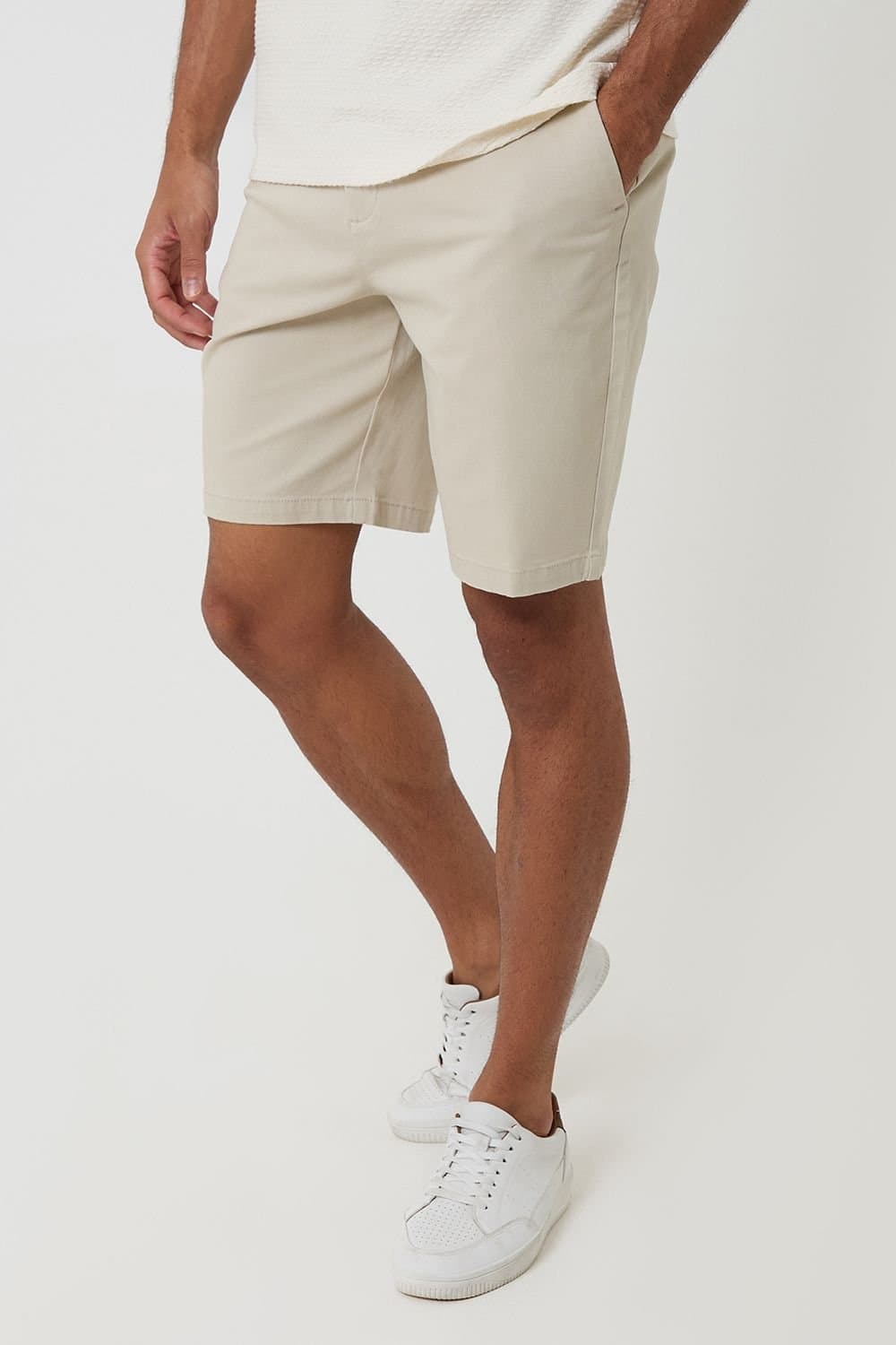 Threadbare threadbare Men's Regular Fit Stretch Chino Shorts in Light Stone