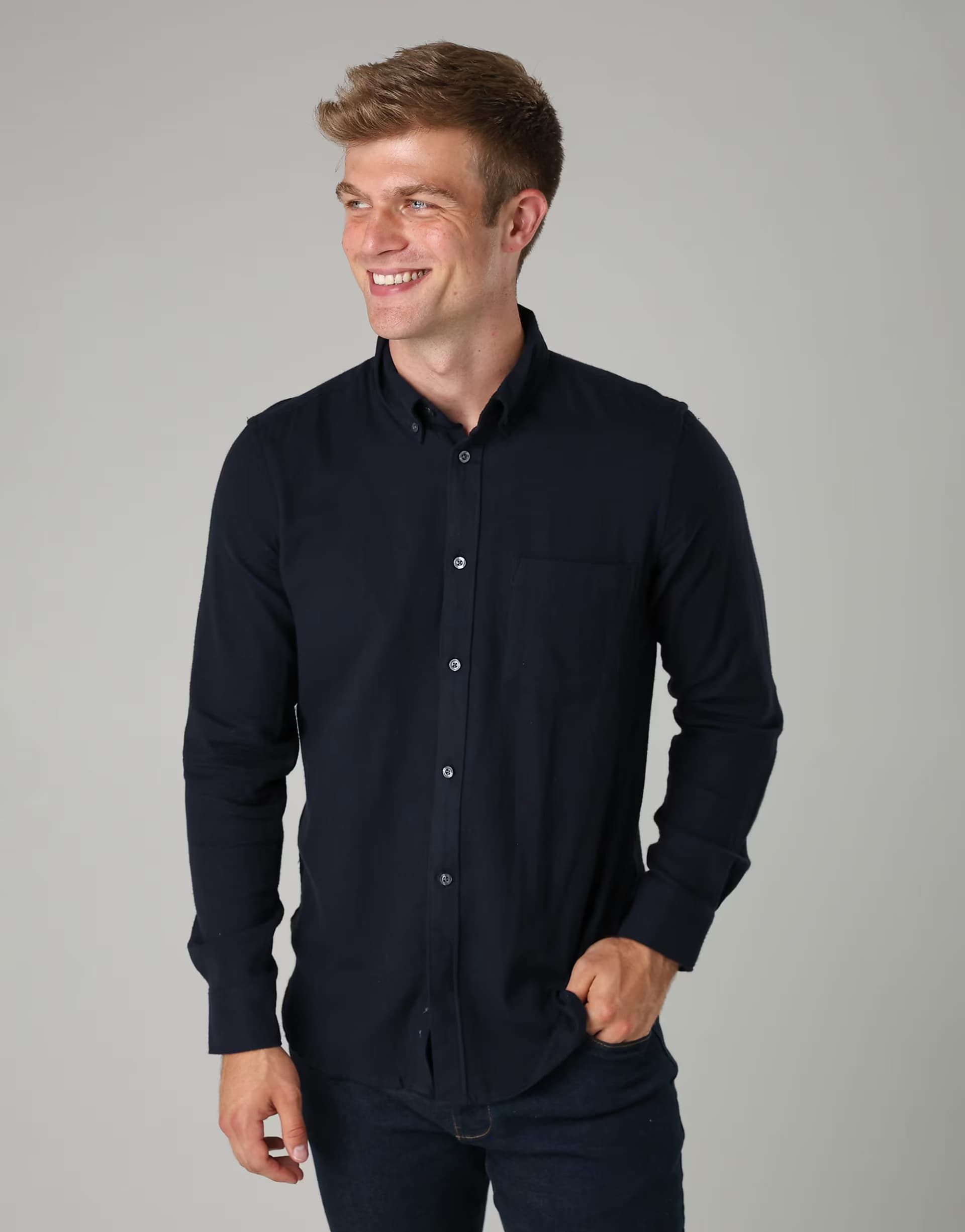 ASOS French Connection Cotton chest pocket flannel long sleeve shirt in navy