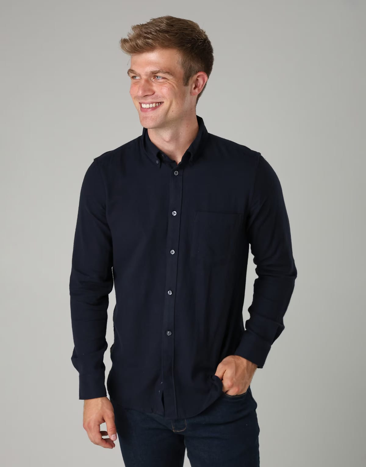 ASOS French Connection Cotton chest pocket flannel long sleeve shirt in navy - 1
