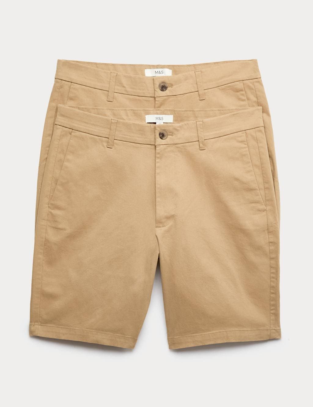 Marks & Spencer M&S 2 Pack Slim Fit Stretch Chino Shorts Sand