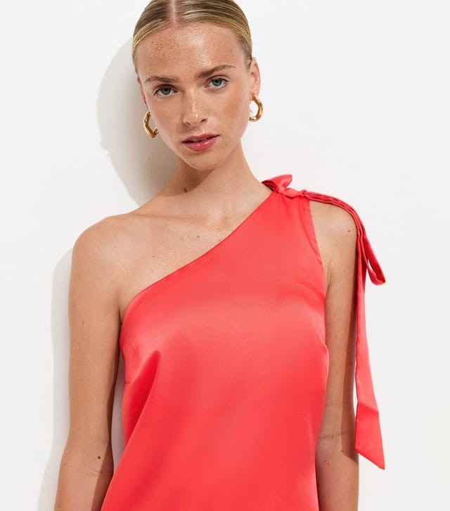 New Look Women's Light Coral Satin One Shoulder Mini Dress New Look - 3