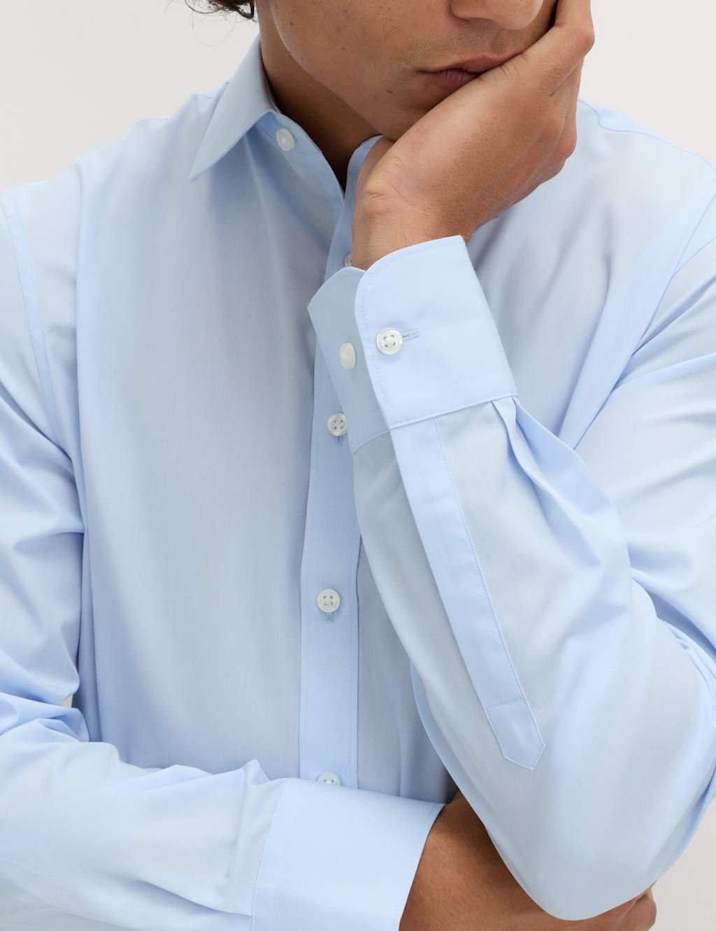 Marks & Spencer M&S Regular Fit Easy Iron Cotton Blend Shirt Light Blue - 3