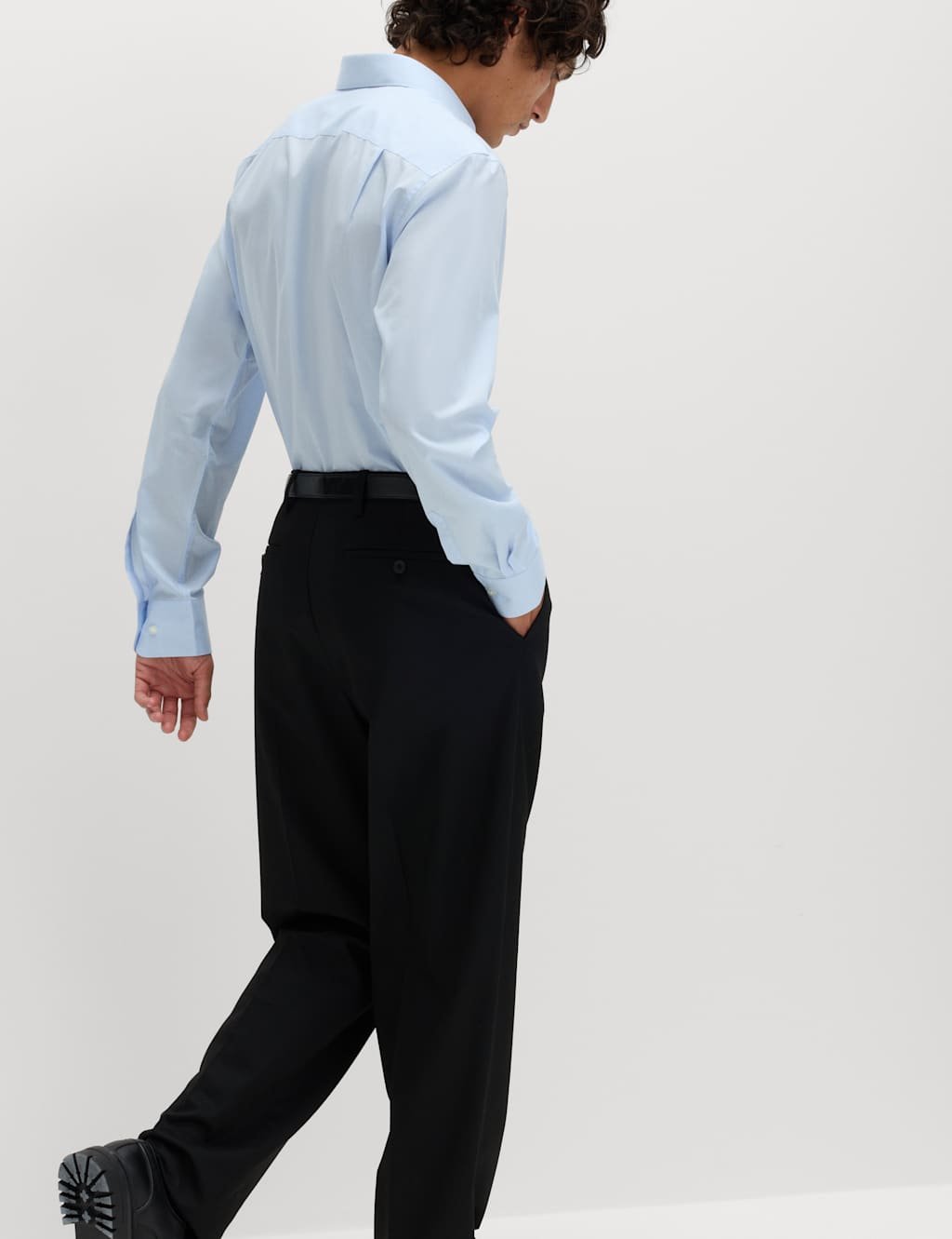 Marks & Spencer M&S Regular Fit Easy Iron Cotton Blend Shirt Light Blue - 4