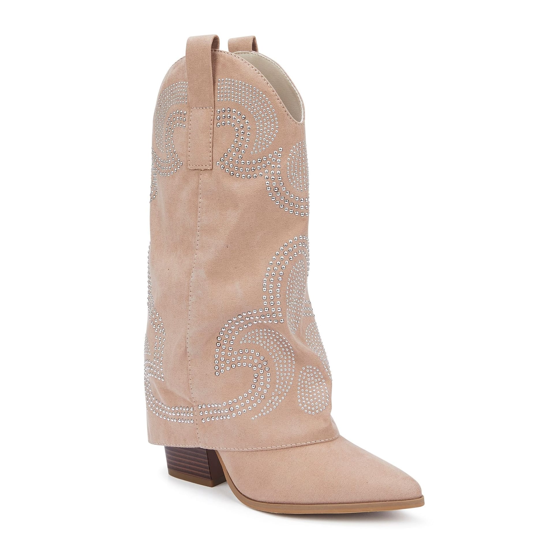 Truffle Collection Truffle Collection Women's Slip On Calf Boots Microfibre Pointed Toe Block Heel Shoes in Beige - 4