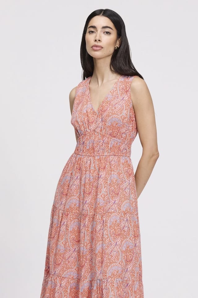 Finery London Finery London Women's Petite Shannon Cotton Tiered Midi Dress in Coral - 2