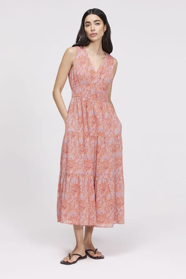 Finery London Finery London Women's Petite Shannon Cotton Tiered Midi Dress in Coral - 3