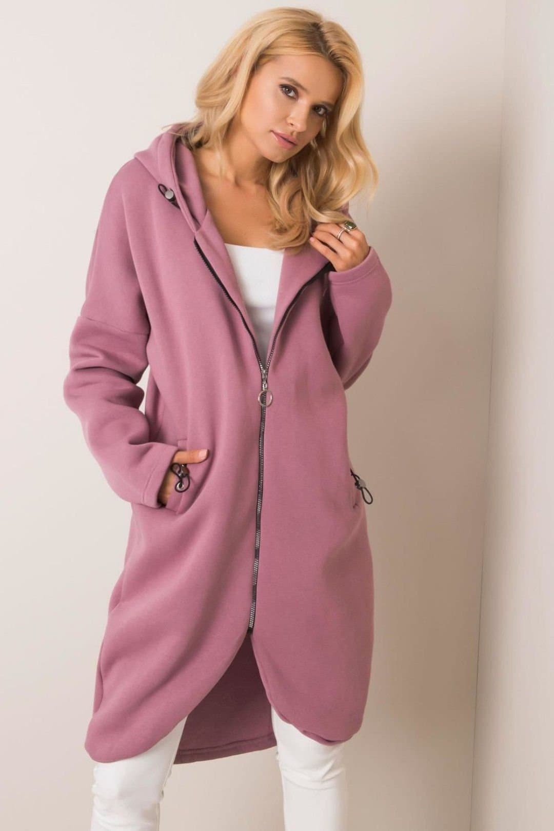 Love Lace Love Lace Women's Extended Cut Zip Hoodie Sweatshirt in Pink