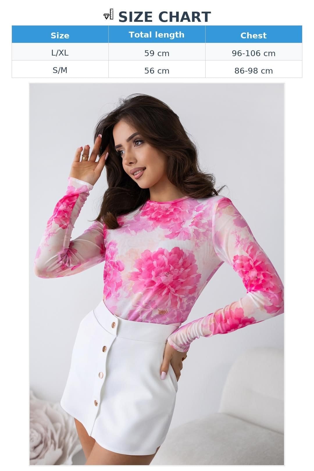 Love Lace Love Lace Women's Tulle Long Sleeve Blouse with Print - 4