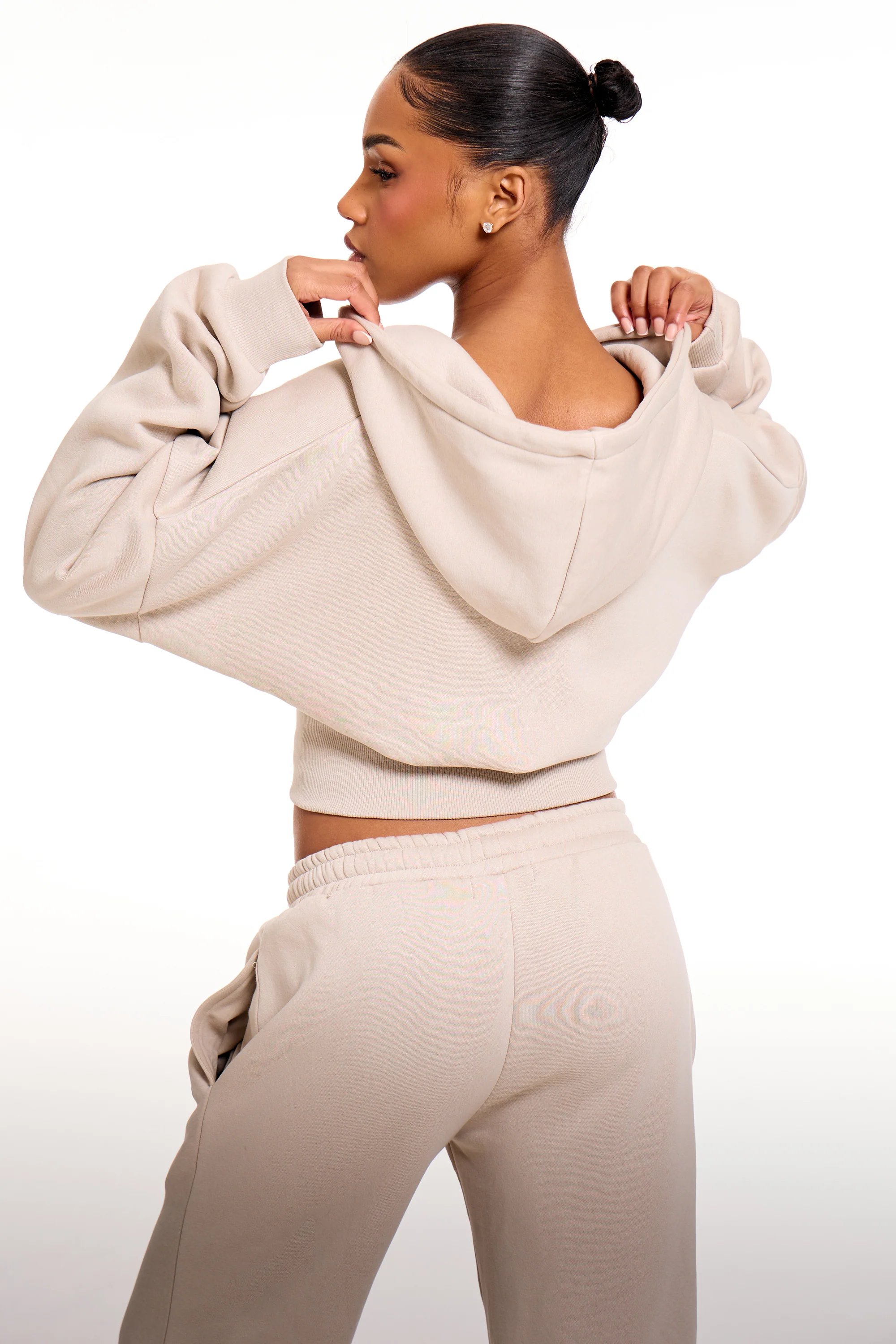 Kaiia Kaiia Chrome Logo Corset Zip Through Hoodie Ash Taupe - 4