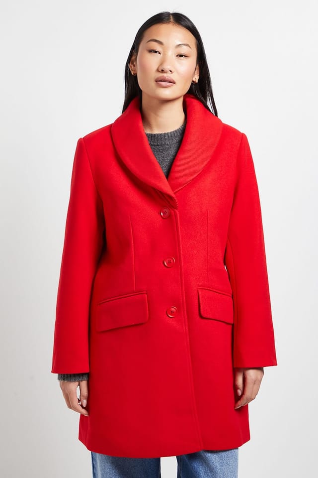 Dorothy Perkins Dorothy Perkins Women's Petite Funnel Collar Single Breasted Midi Coat in Red - 2