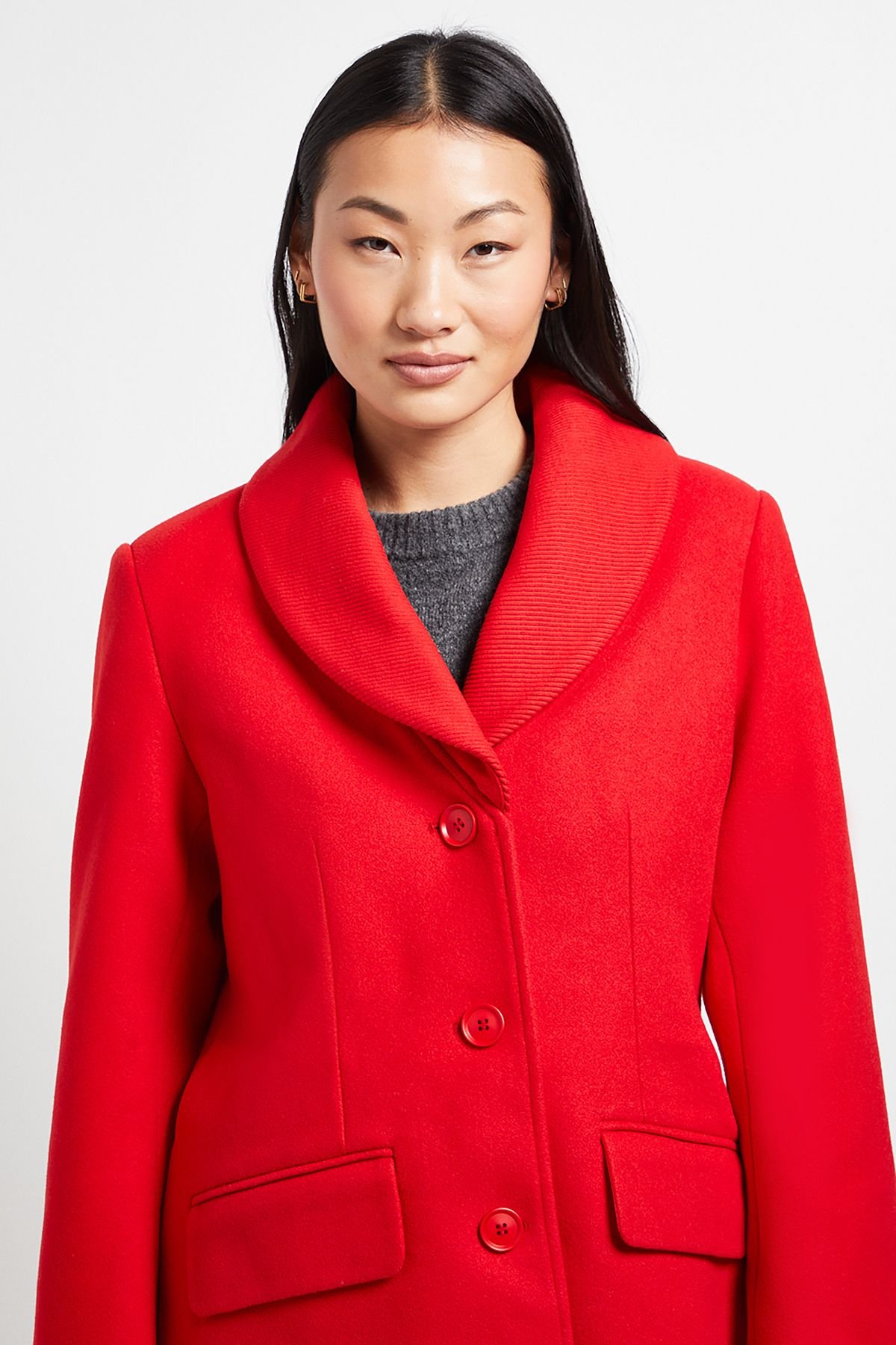 Dorothy Perkins Dorothy Perkins Women's Petite Funnel Collar Single Breasted Midi Coat in Red - 4