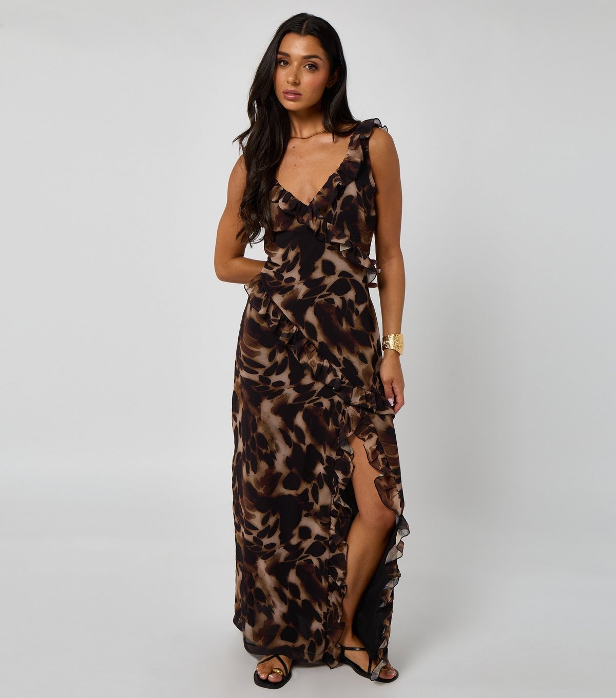 Urban Bliss Women's Brown Tortoiseshell Print Ruffled Maxi Dress Urban Bliss New Look - 1