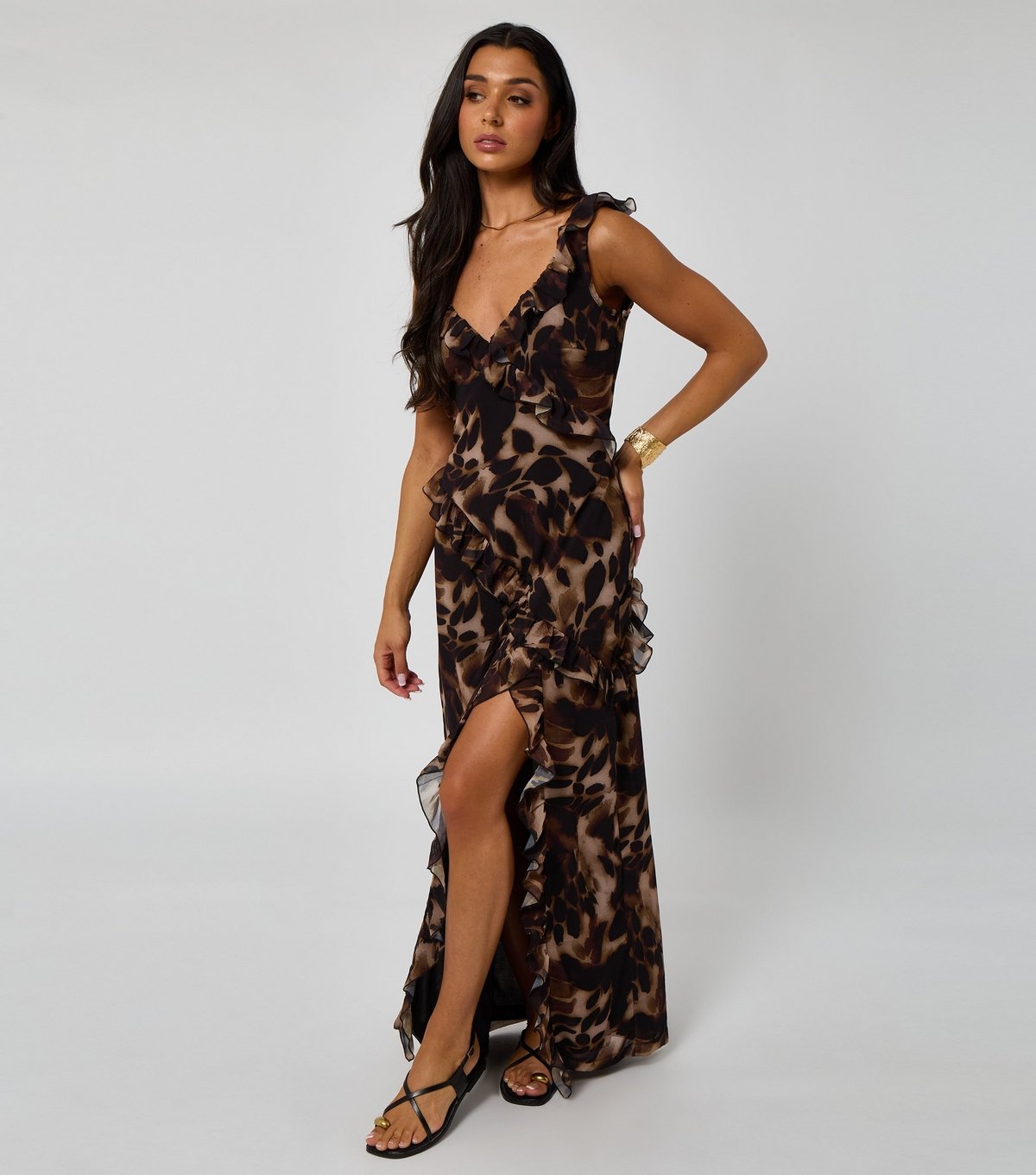 Urban Bliss Women's Brown Tortoiseshell Print Ruffled Maxi Dress Urban Bliss New Look - 2