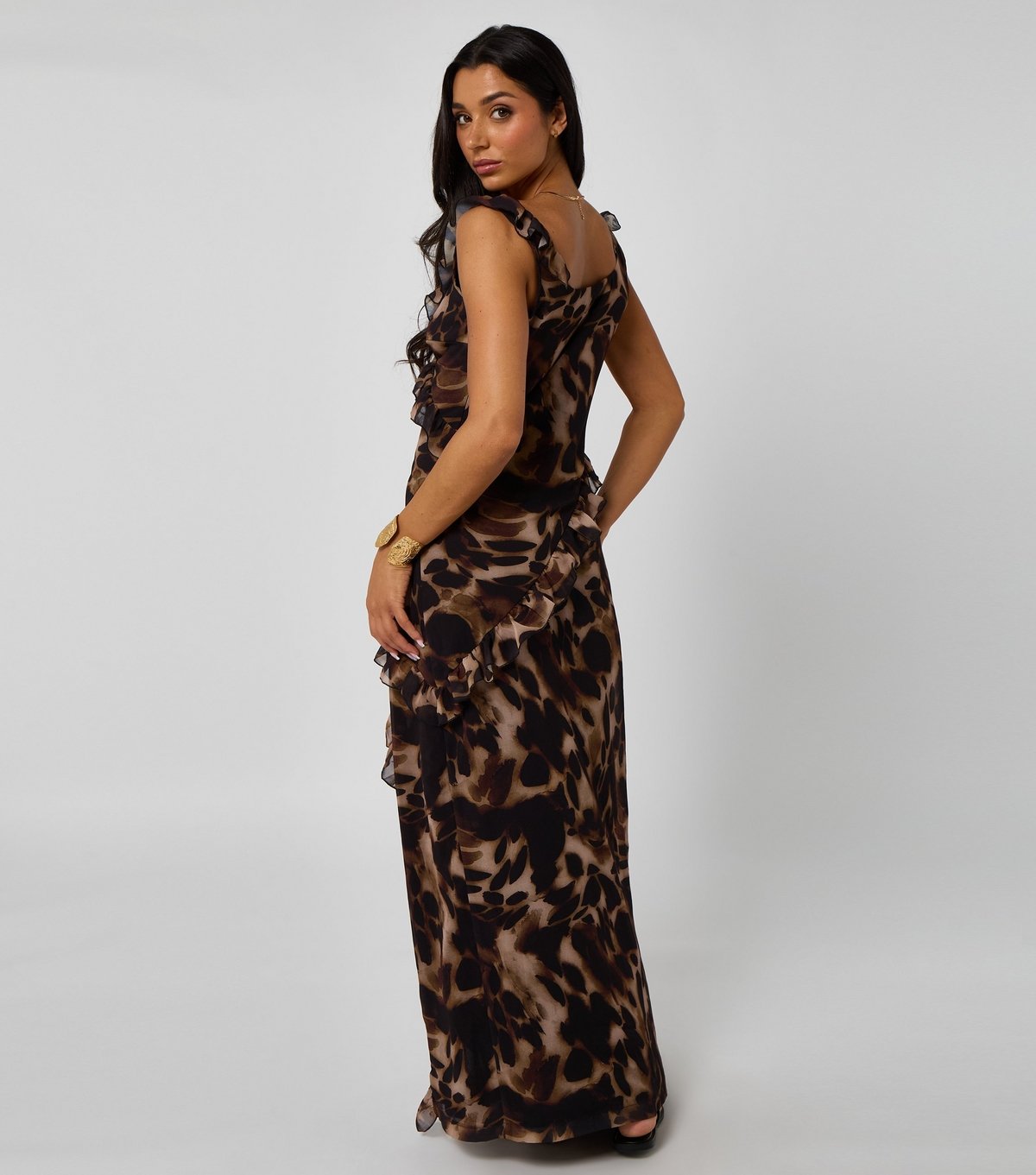Urban Bliss Women's Brown Tortoiseshell Print Ruffled Maxi Dress Urban Bliss New Look - 4