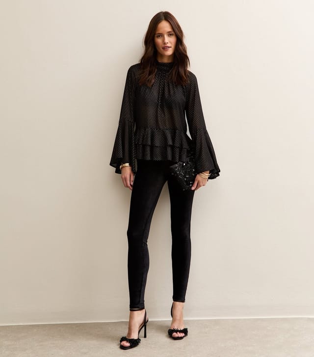 New Look Women's Black Metallic Detail High Neck Blouse New Look - 3