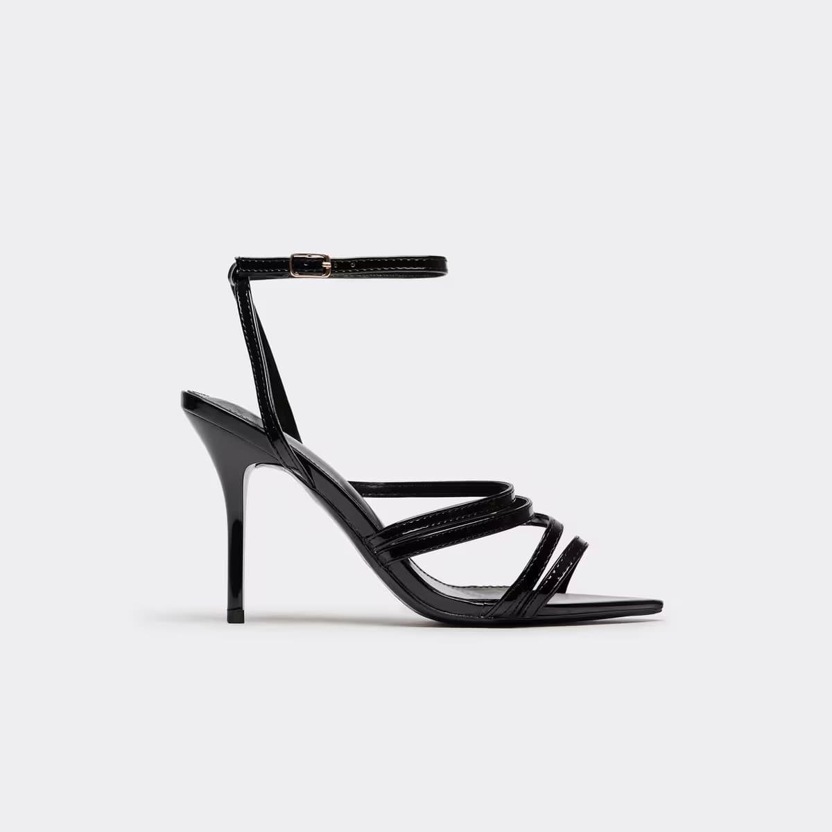 EGO Miles Strappy Detail Pointed Toe Stiletto Heel In Black Patent, Women's Size UK 3