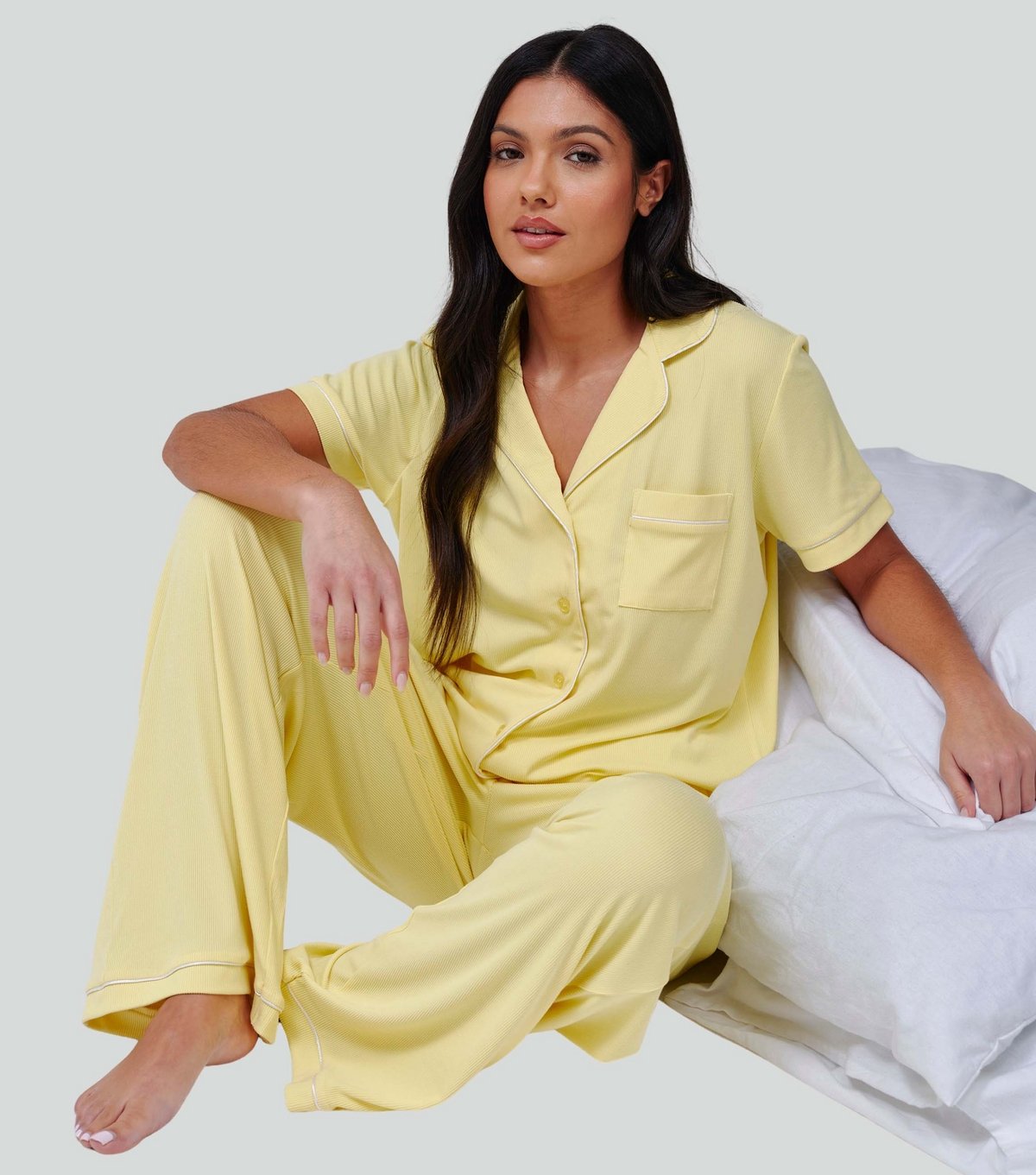 Loungeable Women's Light Yellow Shirt and Trousers Pyjama Set Loungeable New Look - 2