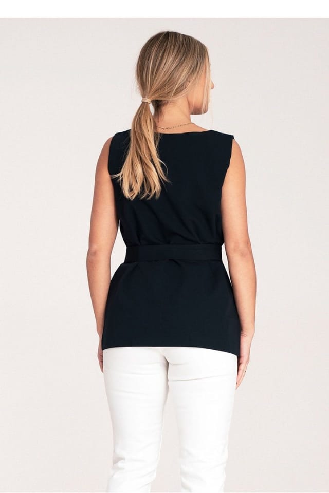 Love Lace Love Lace Women's Trapeze Boat Neck Blouse with Gold Belt Buckle in Blue - 3