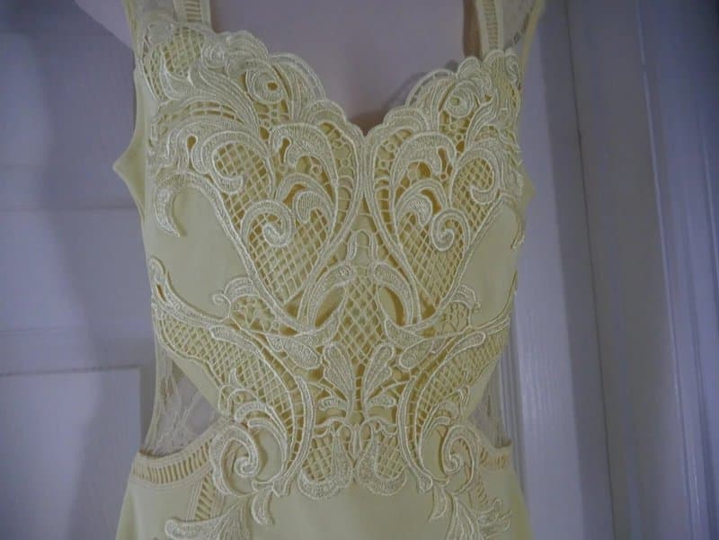 Lipsy Lipsy London Dress UK 12 Yellow Lace Bodycon Occasion Wedding Guest Knee length
