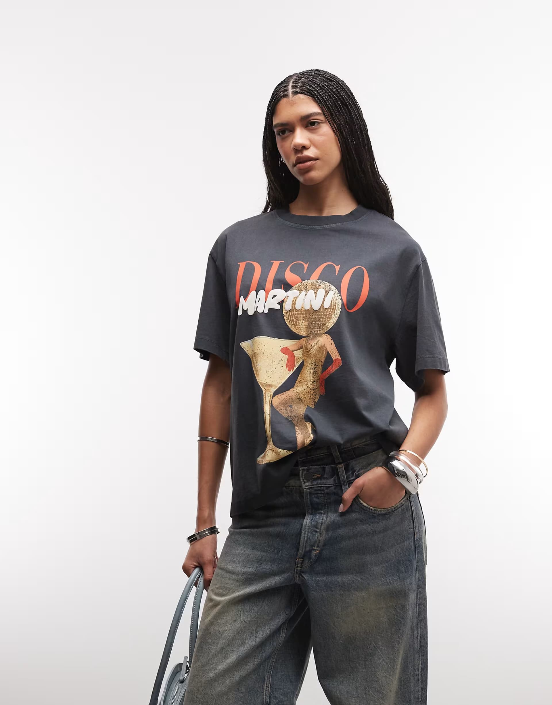 ASOS ASOS DESIGN oversized t-shirt with vintage disco martini graphic in washed grey