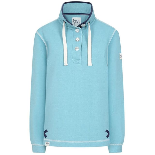 Lazy Jacks Lazy Jacks Women's Pique Button Neck Sweatshirt in Aqua - 2