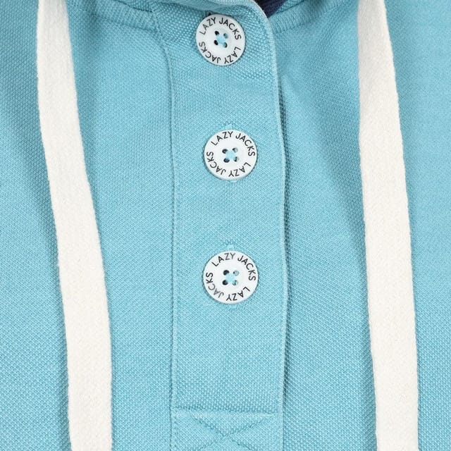 Lazy Jacks Lazy Jacks Women's Pique Button Neck Sweatshirt in Aqua - 3