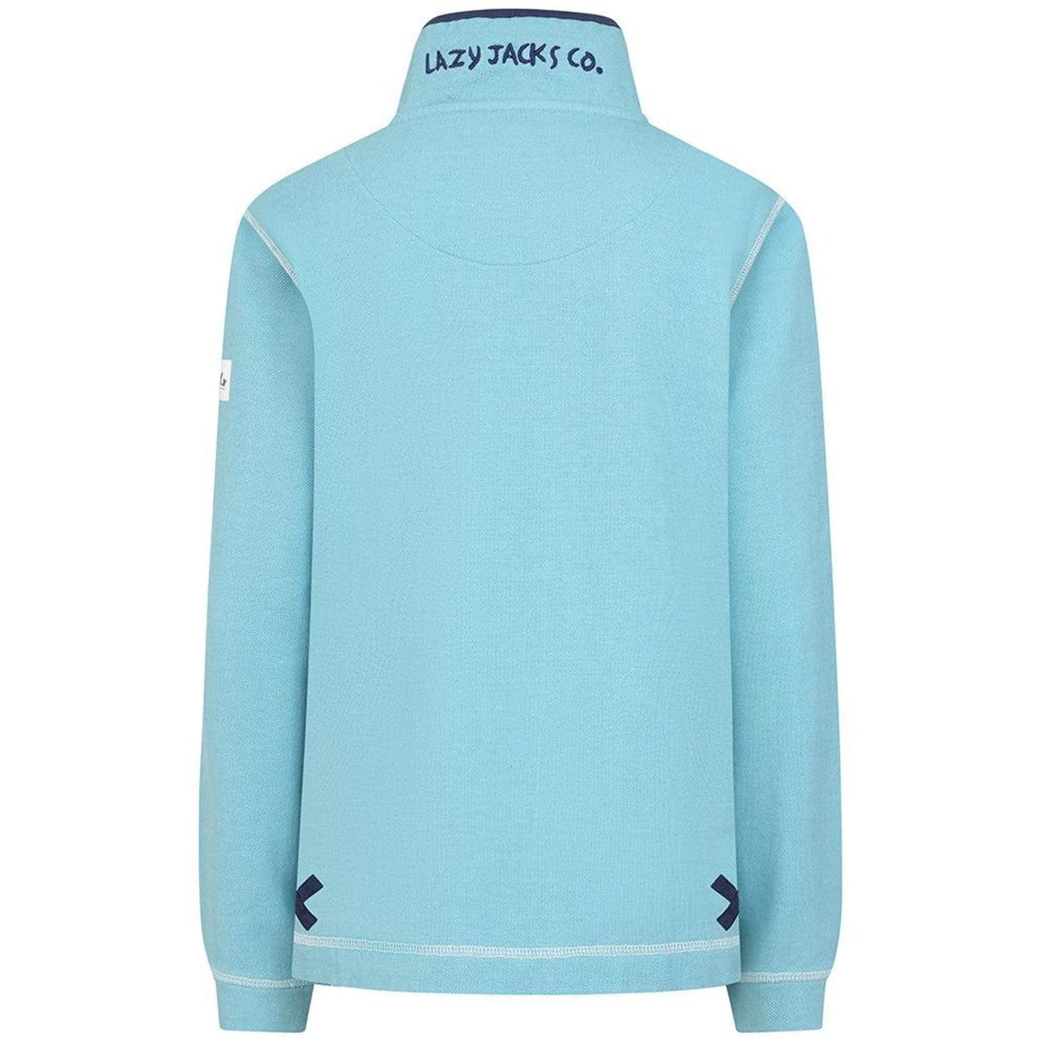 Lazy Jacks Lazy Jacks Women's Pique Button Neck Sweatshirt in Aqua - 4