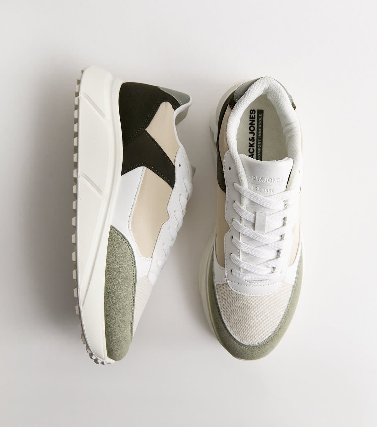 jack & jones Men's Light Khaki Faux Leather Contrast Trim Trainers Jack & Jones New Look