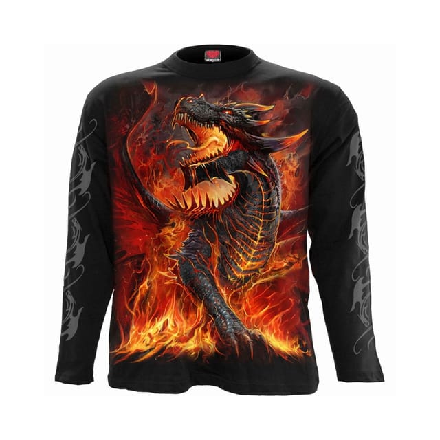 Spiral Direct Spiral Direct Men's Draconis Back & Sleeve Print Long-Sleeved T-Shirt in Black - 2