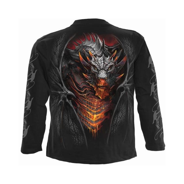 Spiral Direct Spiral Direct Men's Draconis Back & Sleeve Print Long-Sleeved T-Shirt in Black - 3