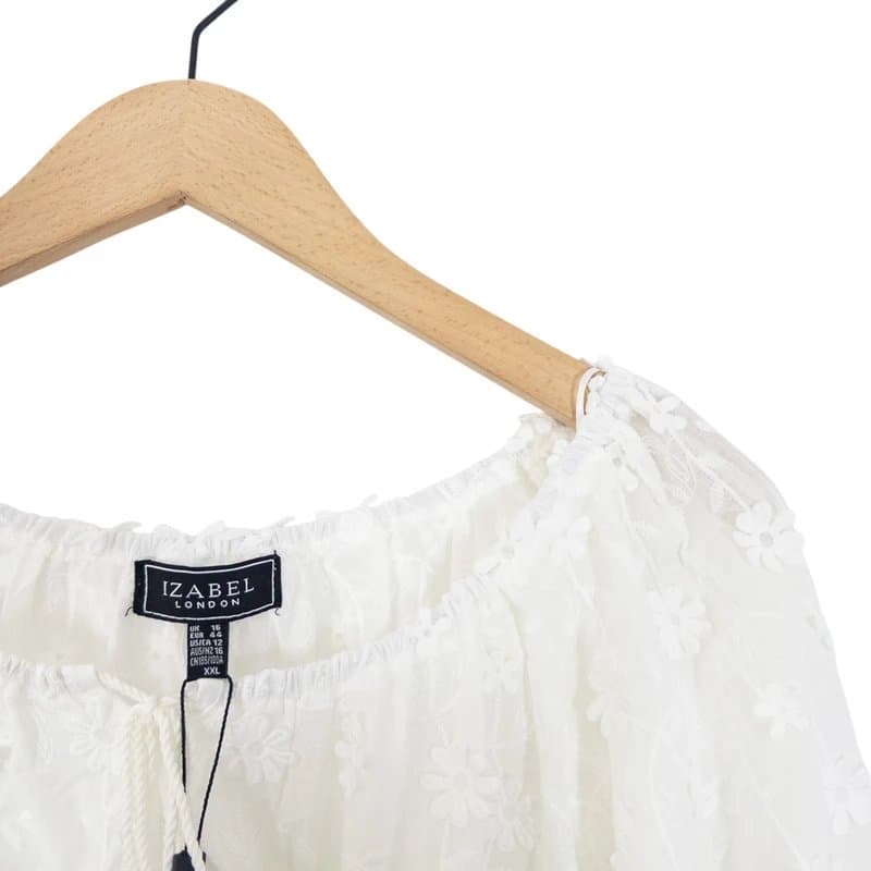 Izabel London Izabel London Floral Embroidered Bardot Neck Top Size 16 NEW White Cotton