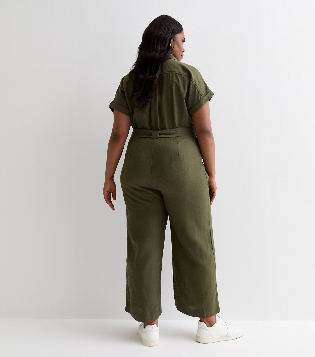 New Look Women's Plus Size Khaki Cotton Belted Utility Jumpsuit Curves New Look - 4