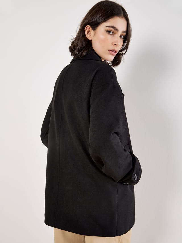 Apricot Apricot Women's Tailored Double-Breasted Peacoat in Black - 3