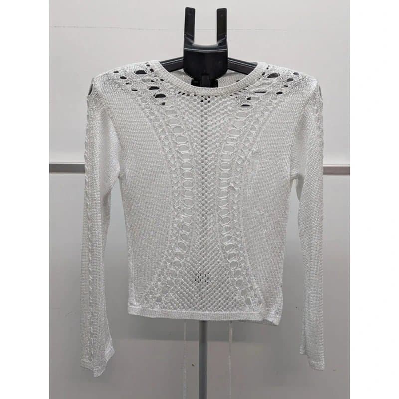 ASOS Asos Desisn White Pointelle Knit Jumper Open Tie Back Boho Crochet Style - UK 8