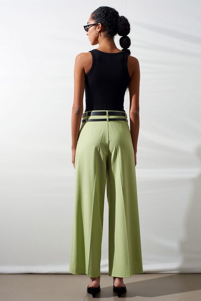 Dilvin Dilvin Women's High-Waist Wide-Leg Pleated Trousers in Mint - 2