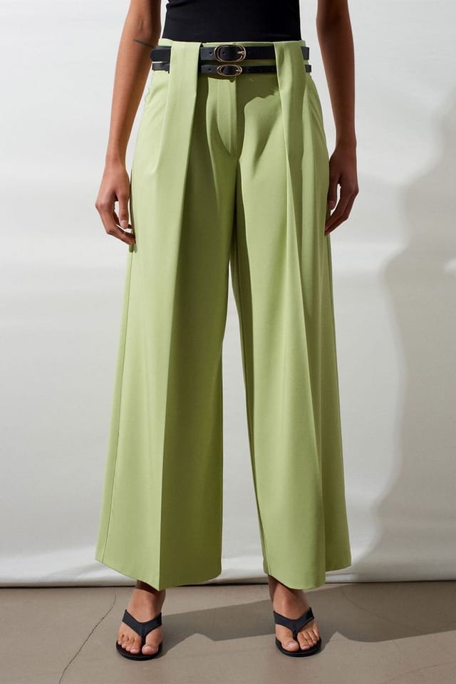 Dilvin Dilvin Women's High-Waist Wide-Leg Pleated Trousers in Mint - 3