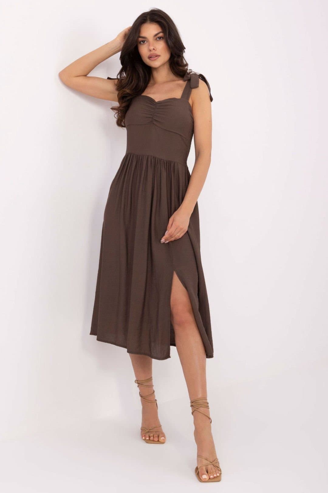 Love Lace Love Lace Women's Light Flared Summer Sundress with Sweetheart Neck in Brown