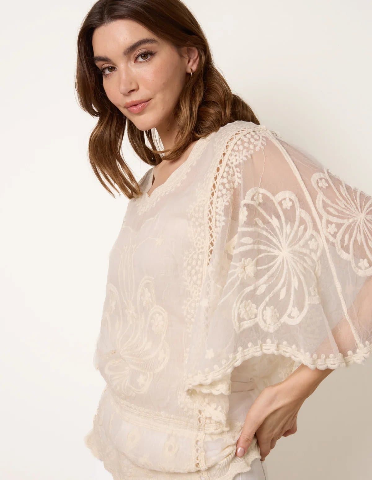 Blue Vanilla Blue Vanilla Floral Lace Butterfly Sleeve Blouse