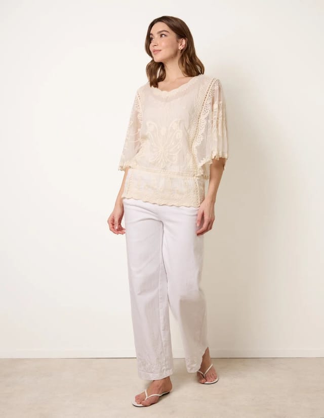 Blue Vanilla Floral Lace Butterfly Sleeve Blouse - 2