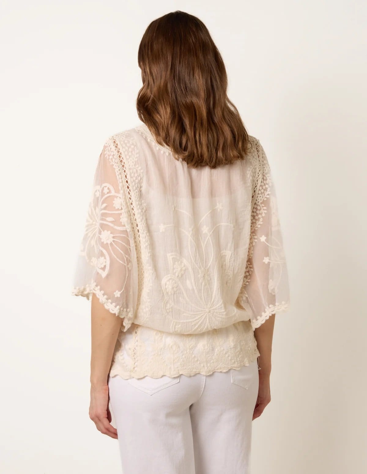 Blue Vanilla Floral Lace Butterfly Sleeve Blouse - 4