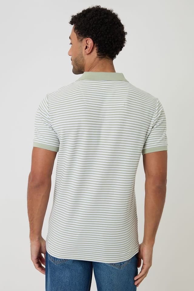 Threadbare Threadbare Men's Stripe Trophy Neck Polo Shirt in Pale Green - 2