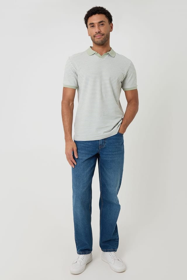 Threadbare Threadbare Men's Stripe Trophy Neck Polo Shirt in Pale Green - 3