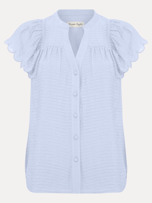 Phase Eight Phase Eight Women's Aleasha Scallop Sleeve V-Neck Blouse in Baby Blue - 2