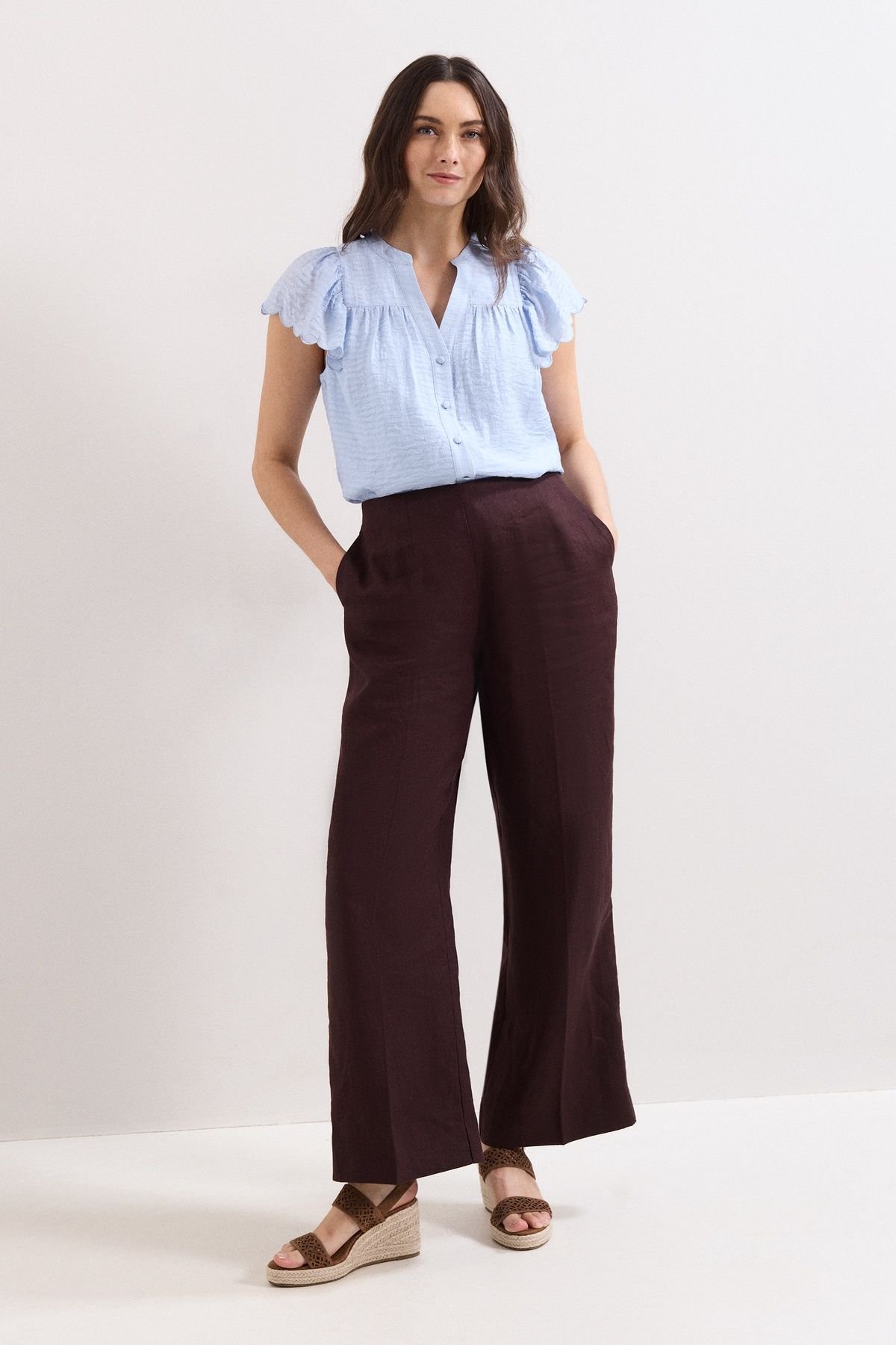 Phase Eight Phase Eight Women's Aleasha Scallop Sleeve V-Neck Blouse in Baby Blue - 3