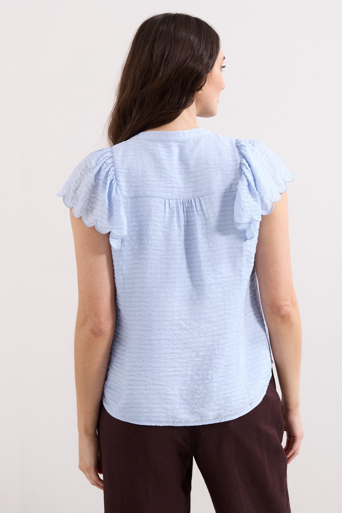 Phase Eight Phase Eight Women's Aleasha Scallop Sleeve V-Neck Blouse in Baby Blue - 4